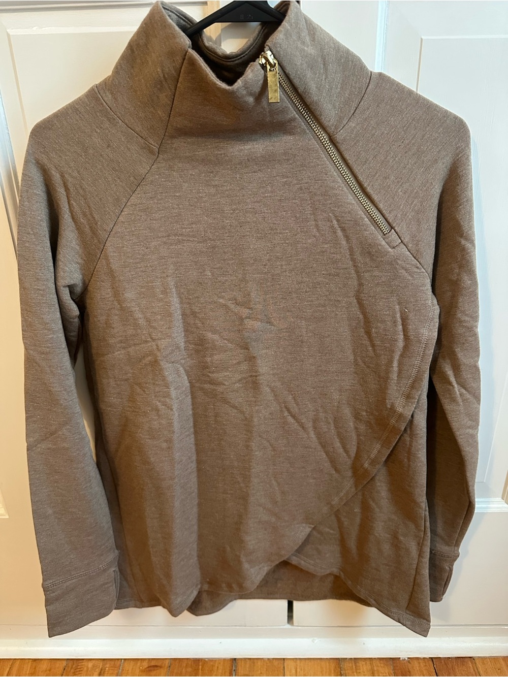 Women’s asymmetrical  Zip Pullover Sweater - Brown